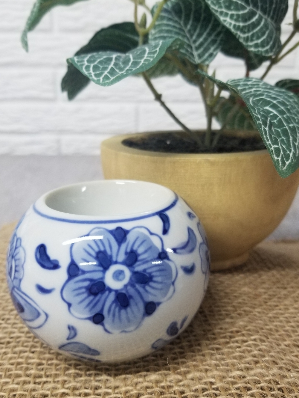 Blue Floral Candle Holder